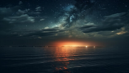 Wall Mural - Night sky reflects the tranquil beauty of nature mysterious horizon generated by AI