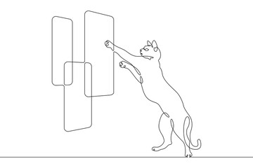 Wall Mural - Cat in front of big screens. Interactive monitors. The cat touches the big screen. Many monitors.One continuous line drawing.Linear. Hand drawn,white background.