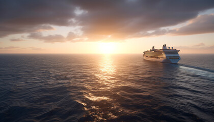 Poster - Transportation on water, sunset over shipping, nautical vessel in nature generated by AI