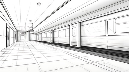 on line drawn subway station architectural sketch 3d plan illustration. generative ai