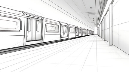 on line drawn subway station architectural sketch 3d plan illustration. generative ai