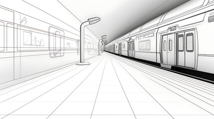 on line drawn subway station architectural sketch 3d plan illustration. generative ai
