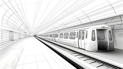 on line drawn subway station architectural sketch 3d plan illustration. generative ai