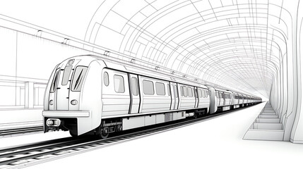on line drawn subway station architectural sketch 3d plan illustration. generative ai