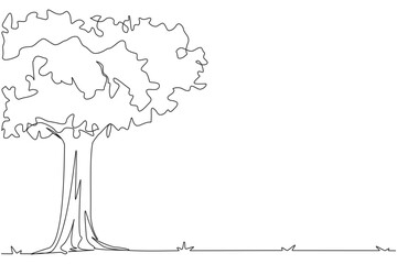 Poster - Continuous one line drawing Shady trees that thrive in space. Used to sit and relax reading a book. Tree of life in outer space. Cosmic galaxy concept. Single line draw design vector illustration