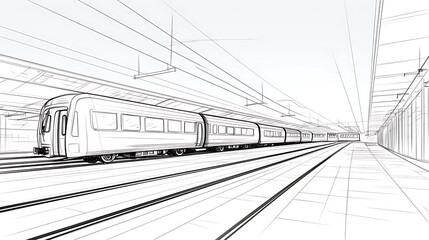 on line drawn train station architectural sketch 3d plan illustration. generative ai