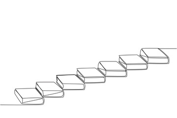 Poster - Single one line drawing stack books that act as stairs. The metaphor of a book can raise the level of the person who reads it. Book festival outer space. Continuous line design graphic illustration