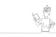 © Simple Line - Single one line drawing man reading book practicing balance. Stack books on top of head along with the apple. Balancing reading rhythm, train focus. Read. Continuous line design graphic illustration