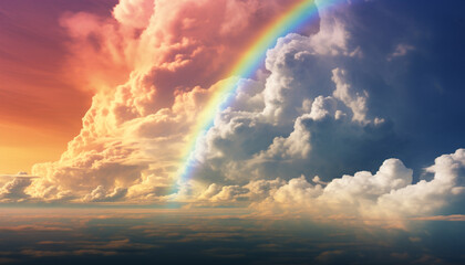 Sticker - Bright sunlight illuminates the vibrant, multi colored rainbow in the sky generated by AI