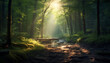 © Stockgiu - Tranquil forest path reveals mysterious beauty in nature green generated by AI