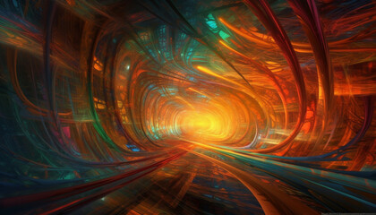 Wall Mural - Futuristic spiral of vibrant colors illuminates the abstract backdrop generated by AI