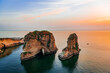 Sunset over The Pigeon Rocks also known as Raouche in Beirut, capital of Lebanon