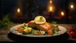 Grilled fish fillet on a plate with fresh vegetable salad generated by AI