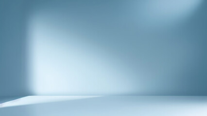 Poster - Minimal abstract simple light blue background for product presentation. Shadow and light from windows on plaster wall.