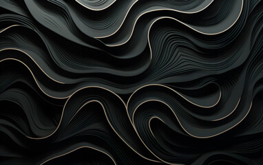 Canvas Print - A luxurious digital artwork featuring sleek black waves with golden contours, lifting elegance and depth. Widescreen, 16:10 ratio