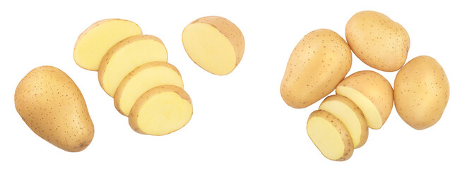 Wall Mural - Young potato isolated on white background. Harvest new. Top view. Flat lay, Set or collection