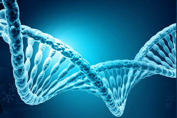 Sticker - DNA strand on blue color background. 3d illustration