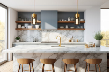 Wall Mural - Modern kitchen background with a marble tabletop. ,