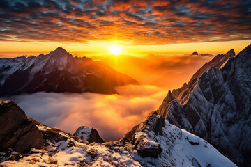 Wall Mural - Stunning sunrise from Mangart Peak with breathtaking views above clouds