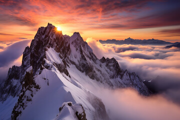 Wall Mural - Stunning sunrise from Mangart Peak with breathtaking views above clouds