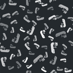 Poster - Grey Cargo ship icon isolated seamless pattern on black background. Vector