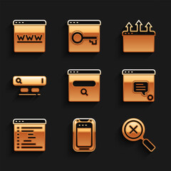 Poster - Set Search engine, Mobile phone, Magnifying glass and delete, New chat messages notification, Browser window, and icon. Vector