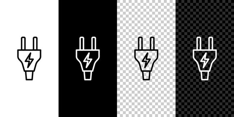 Poster - Set line Electric plug icon isolated on black and white, transparent background. Concept of connection and disconnection of the electricity. Vector