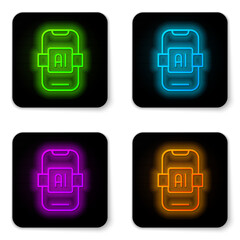 Wall Mural - Glowing neon line Artificial intelligence AI icon isolated on white background. Machine learning, cloud computing, automated support assistance and networks. Black square button. Vector