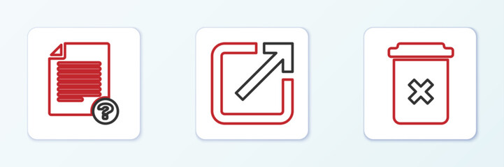 Poster - set line trash can, unknown document and open in new window icon. vector