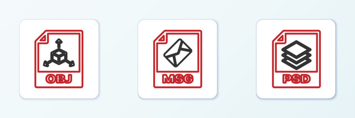 Poster - Set line PSD file document, OBJ and MSG icon. Vector