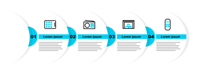 Poster - Set line Remote control, Warehouse, Radio and Graphic tablet icon. Vector