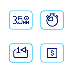 Poster - set line stop media button, repeat track music player, stopwatch and audio jack icon. vector