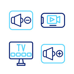 Poster - set line speaker volume, smart tv, online play video and mute icon. vector