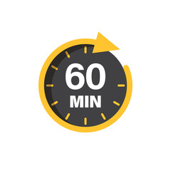 Poster - 60 minutes on stopwatch icon in flat style. Clock face timer vector illustration on isolated background. Countdown sign business concept.