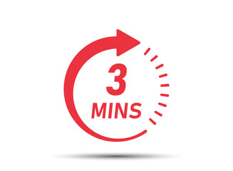 Poster - 3 minute on stopwatch icon in flat style. Clock face timer vector illustration on isolated background. Countdown sign business concept.