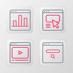 Poster - Set line Search engine, Online play video, UI or UX design and Graph chart infographic icon. Vector