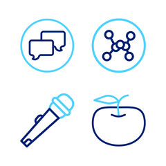 Poster - Set line Apple, Microphone, Chemical formula and Speech bubble chat icon. Vector