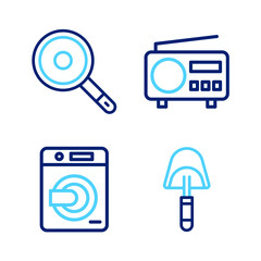 Poster - Set line Spatula, Washer, Radio and Frying pan icon. Vector