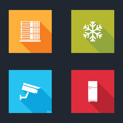 Poster - Set Server, Data, Web Hosting, Snowflake, Security camera and Refrigerator icon. Vector