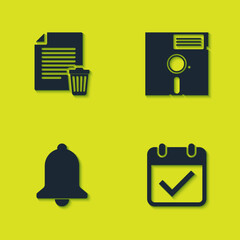 Poster - Set Delete file document, Calendar with check mark, Ringing bell and Floppy disk the 5.25-inch icon. Vector