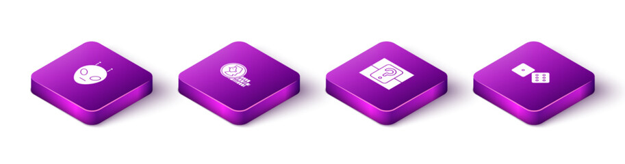 Poster - Set Isometric Alien, Coin for game, Mystery random box and Game dice icon. Vector