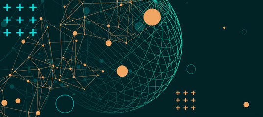 abstract scientific background using wireframe sphere and plexus effect. vector illustration
