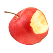 One red ripe bitten apple on a transparent and white background. PNG. Side view.