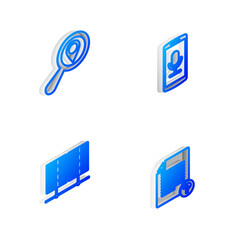 Poster - Set Isometric line Mobile recording, Search location, Server, Data, Web Hosting and Unknown document icon. Vector