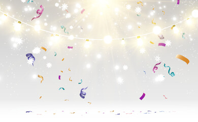 Poster - Christmas bright, beautiful lights, design elements. Glowing lights for design of Xmas greeting cards. Garlands, light Christmas decorations.	
