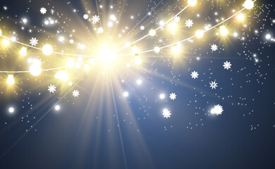 Poster - Christmas bright, beautiful lights, design elements. Glowing lights for design of Xmas greeting cards. Garlands, light Christmas decorations.	
