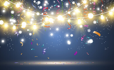 Poster - Christmas bright, beautiful lights, design elements. Glowing lights for design of Xmas greeting cards. Garlands, light Christmas decorations.	

