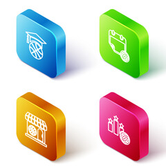 Sticker - Set Isometric line Basketball training, on sport calendar, Sports shop and basketball and winner podium icon. Vector