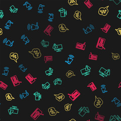 Poster - Set line Megaphone, Monitor with exclamation mark, Five stars rating review and System bug concept on seamless pattern. Vector