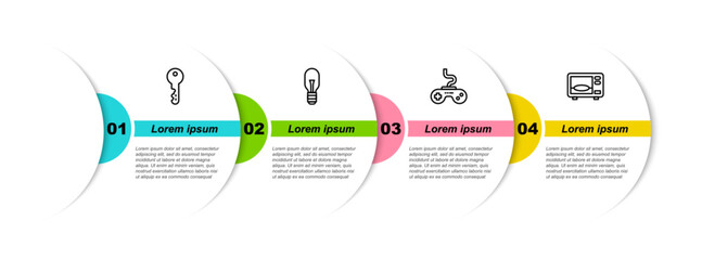 Poster - Set line House key, Light bulb, Gamepad and Microwave oven. Business infographic template. Vector